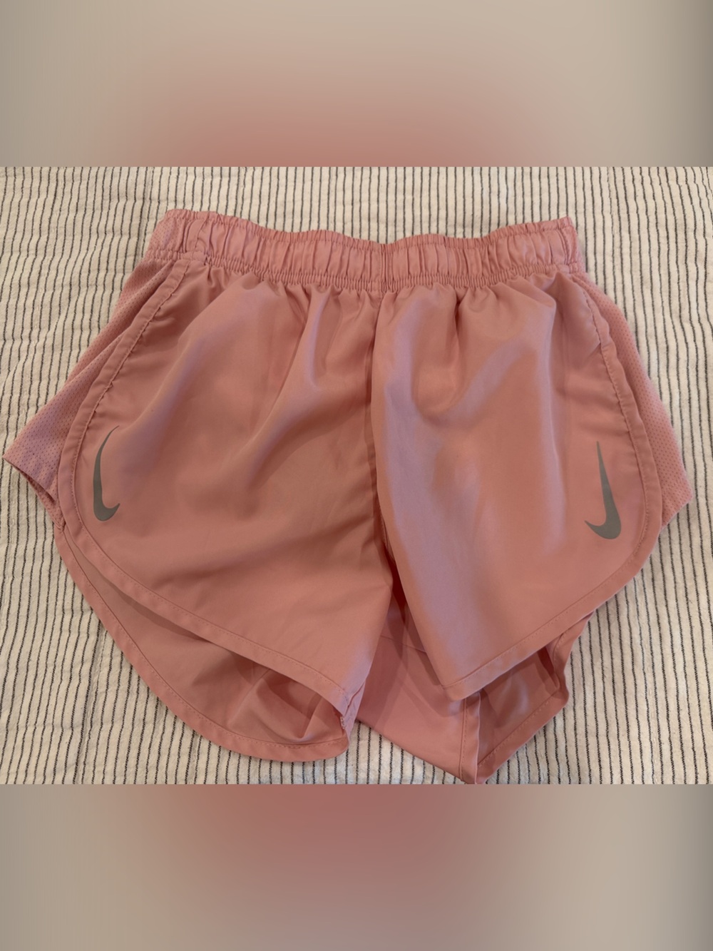 Nike Rose Pink Running Shorts with Grey Swoosh
